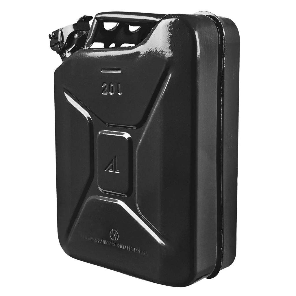 Fuel Mate 20 Liter Black Metal Jerry Can, 14 Inch X 6 Inch X 18 Inch For Generators, Jeeps, Marine A